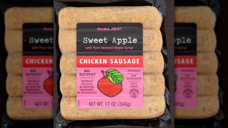 A package of Trader Joe's Sweet Apple chicken sausage