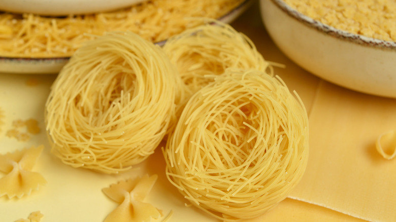 three capellini pasta nests