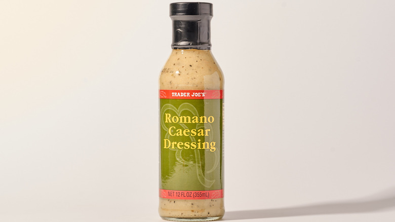 bottle of Romano Caesar salad dressing on a table