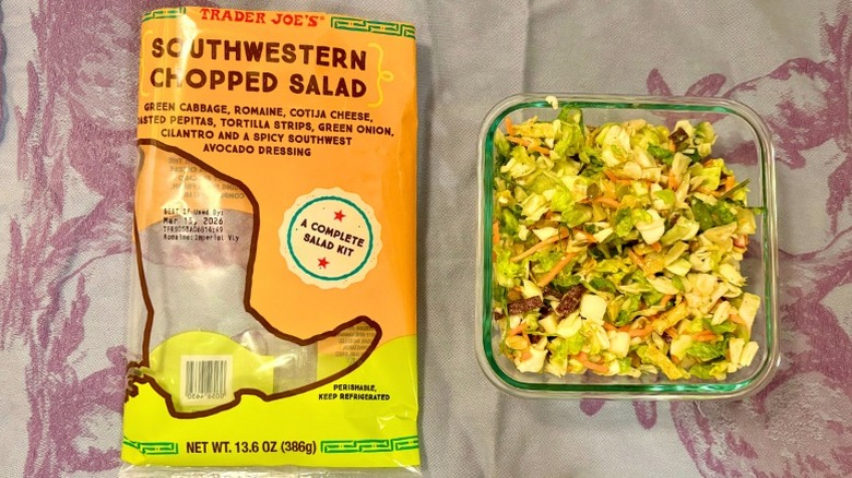 A prepared Southwestern Chopped Salad next to its empty bag