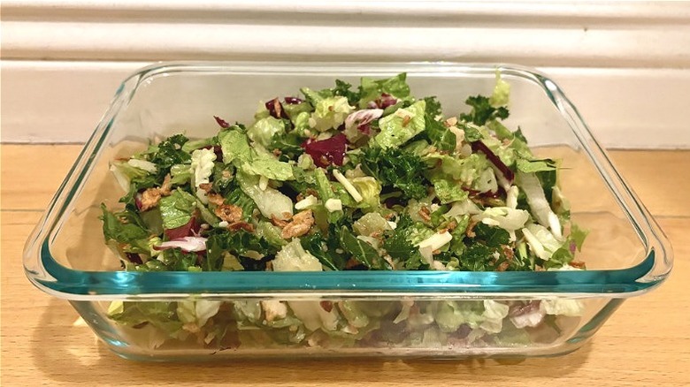 Salad in a clear dish