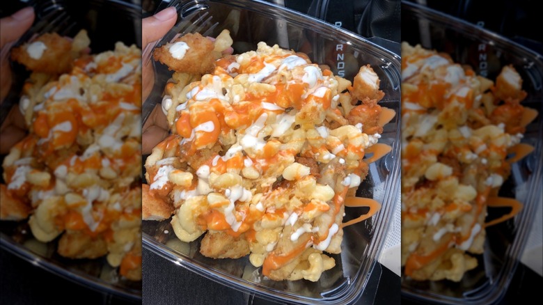 Close-up of Chick-fil-A TikTok bowl with Buffalo sauce