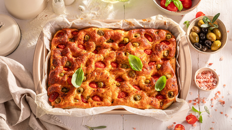 Focaccia break in baking dish