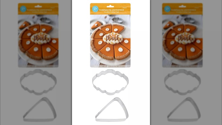 Two metal cookie cutters next to packaging showing how they're meant to be arranged in a pie shape.