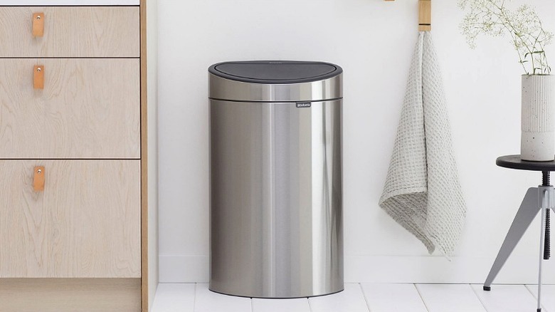 Half-round silver steel trash can
