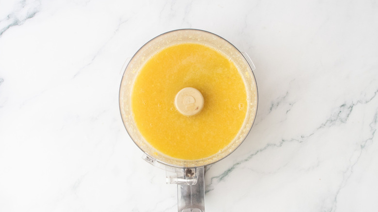 Blended tropical fruit juice in food processor