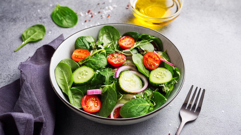 spring salad with dressing on the side
