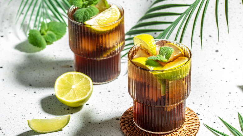 Glasses of brown sugar lemonade with fruit