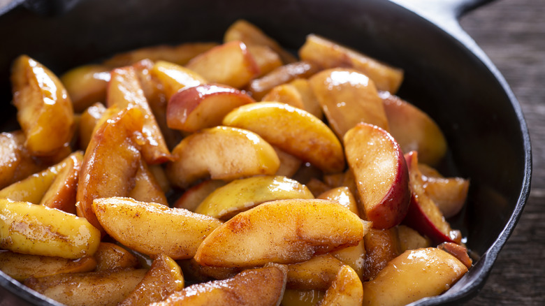 caramelized apples in a cast iron skillet