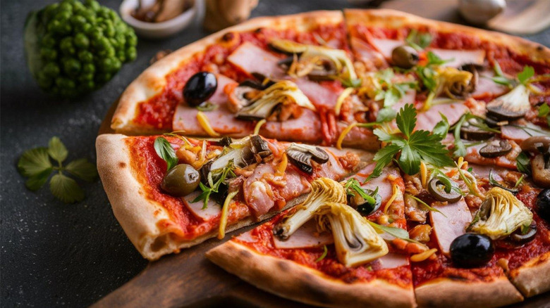 Pizza with artichoke hearts and olives