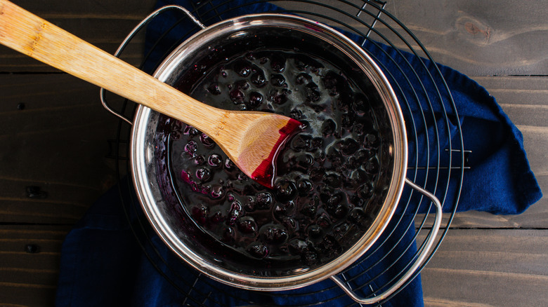blueberry syrup cooking in a pot