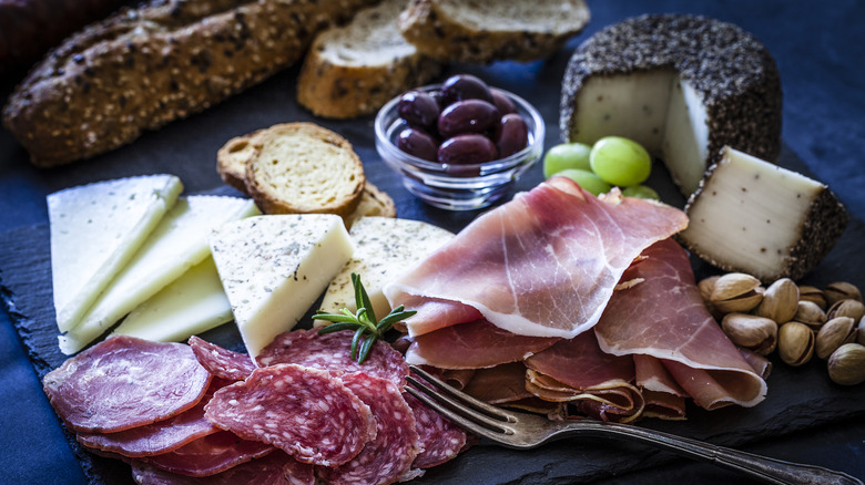 italian meats and cheeses on a slate