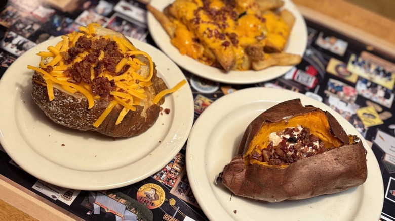 Texas Roadhouse loaded baked potato, sweet potato, and steak fries