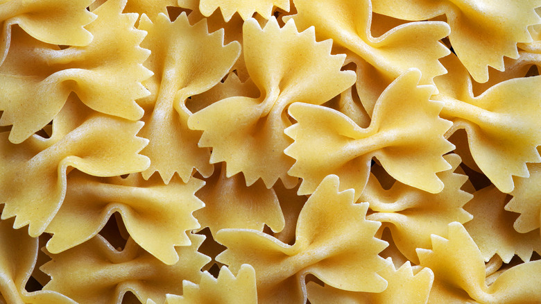 An overhead view of farfalle pasta