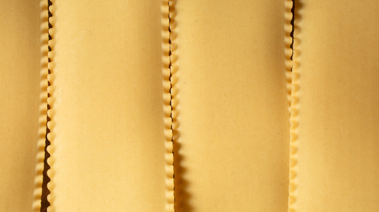 An overhead view of ridged lasagna sheets