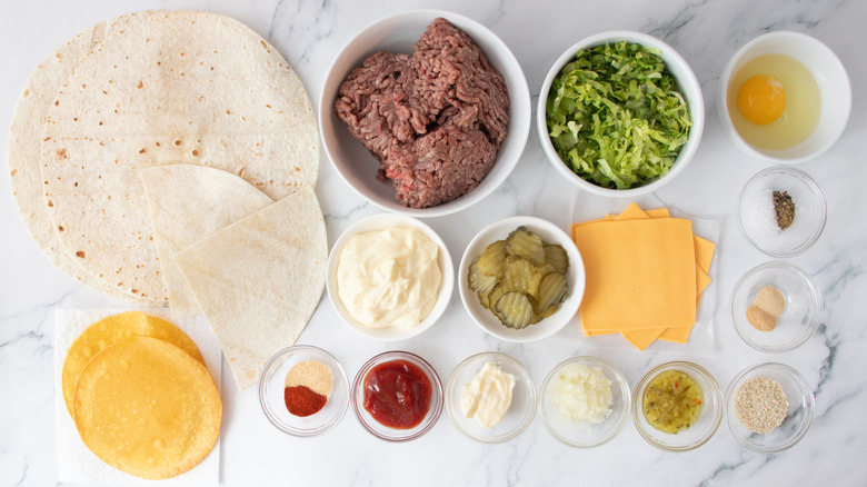 crunch wrap smash burger ingredients on counter