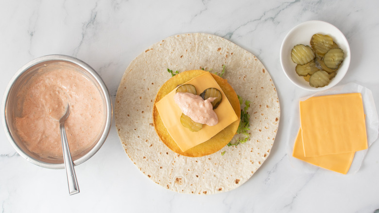 double stacked smash burger on a tortilla