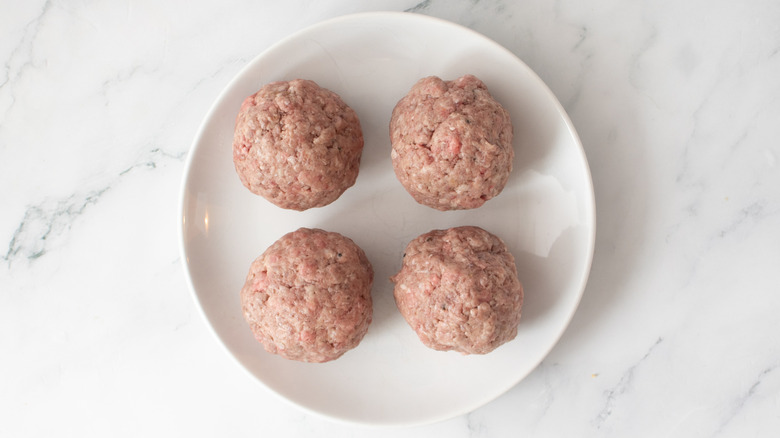 ground beef rolled into balls