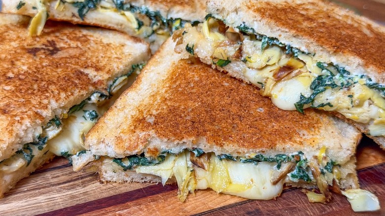 Ultimate Spinach Artichoke Grilled Cheese close up