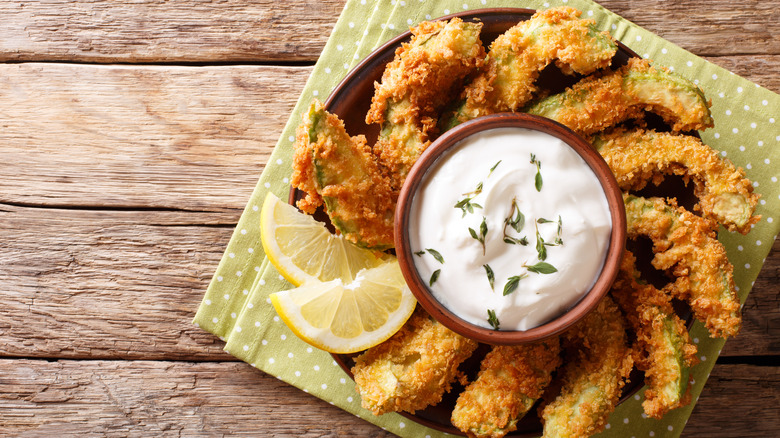 Fried avocado slices in breading