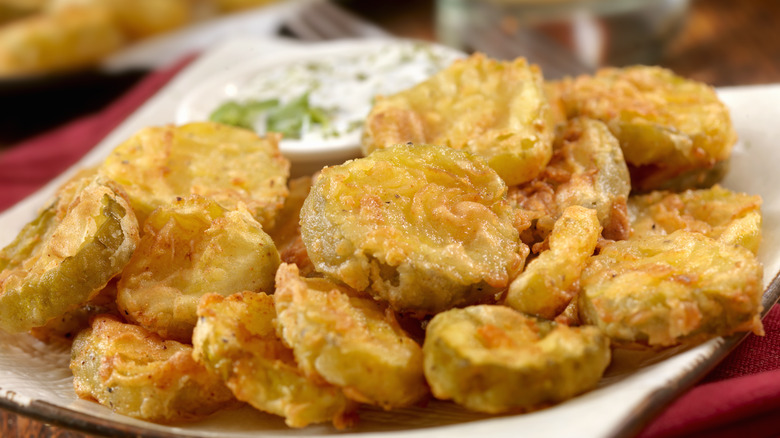 Fried dill pickles on a plate