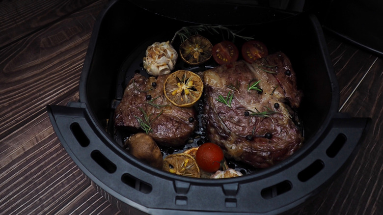 Fried steak in air fryer