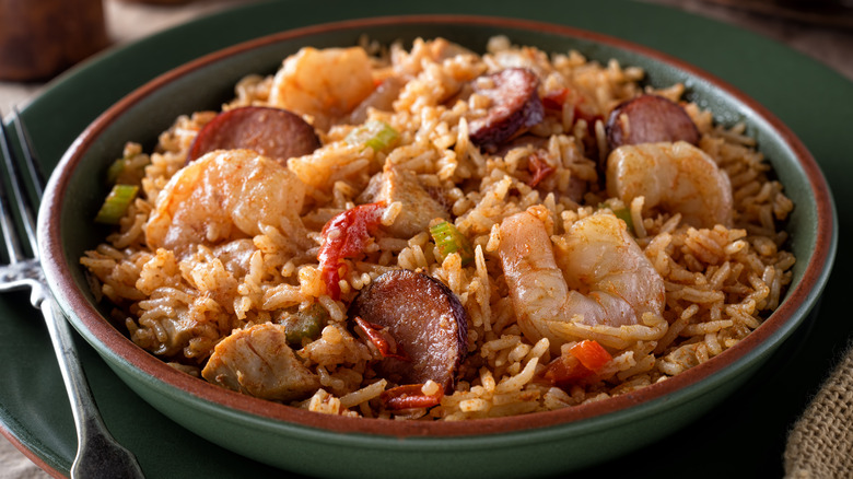Shrimp, chicken, and sausage jambalaya