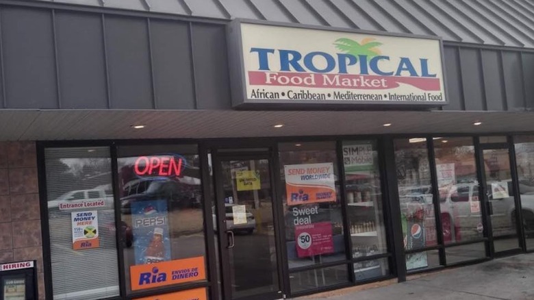 Entrance to Tropical Food Market specialty grocery store