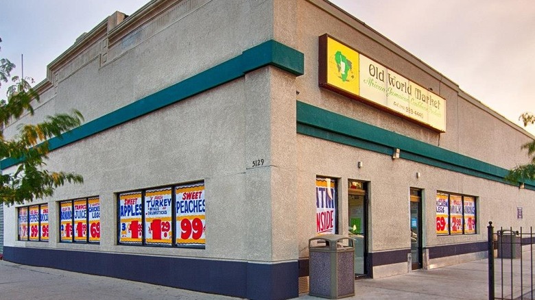 Exterior of Old World Market grocery store in Chicago