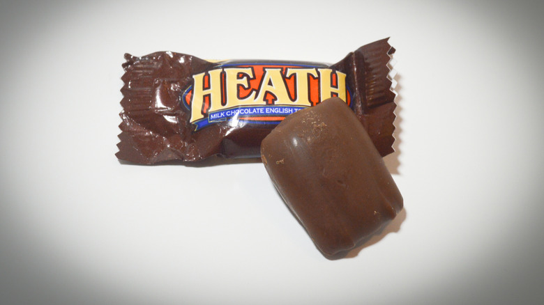 Heath bar on a white surface