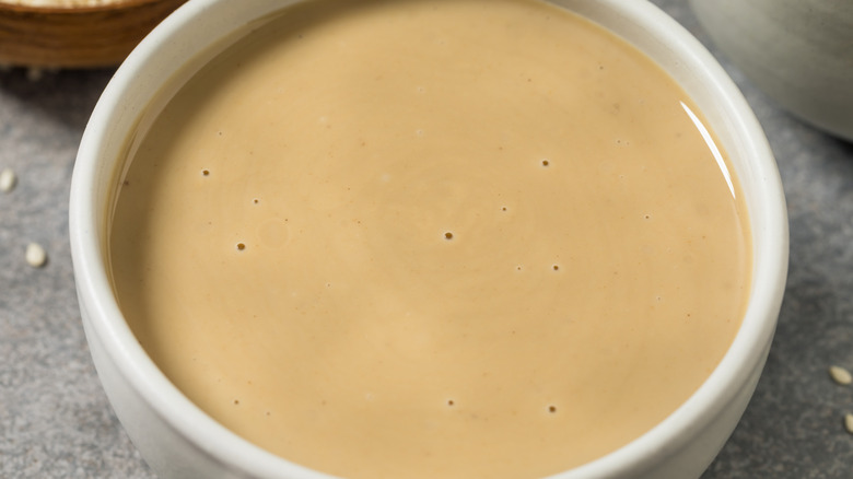 Tahini in a white bowl
