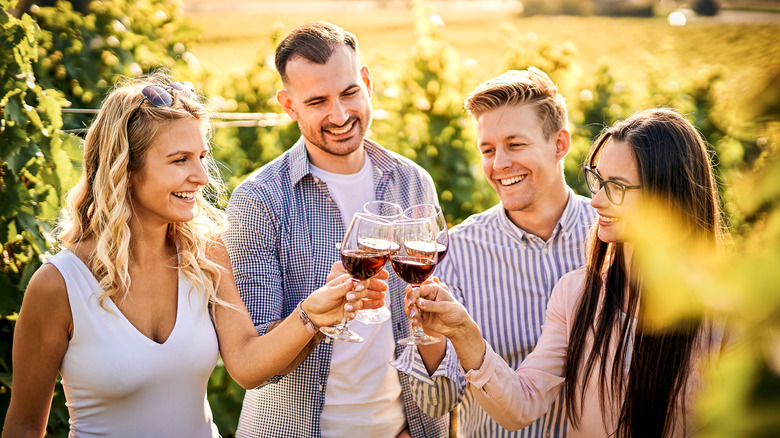 A group toasting with wine glasses
