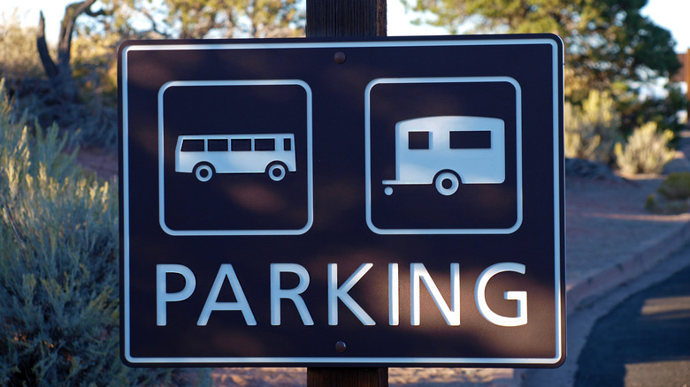 Sign marking a lot where RV parking is allowed