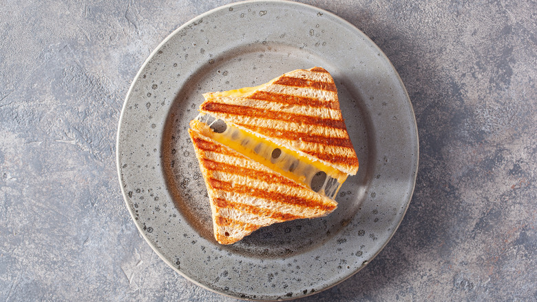 grilled cheese sandwich on gray concrete background