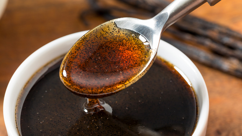 Vanilla bean paste in a spoon
