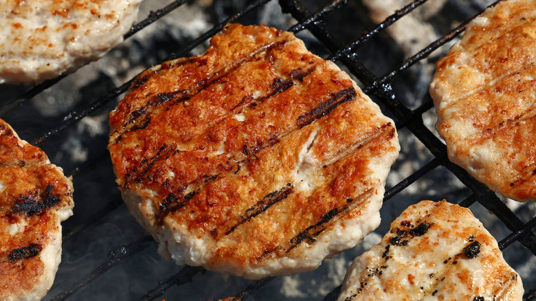 Turkey patties grilling