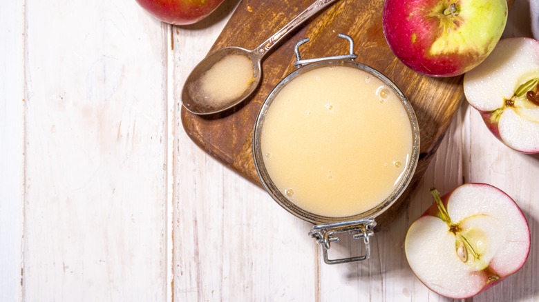Bowl of applesauce on board