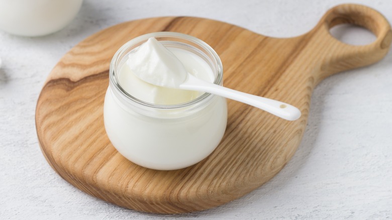 Cup of yogurt on board