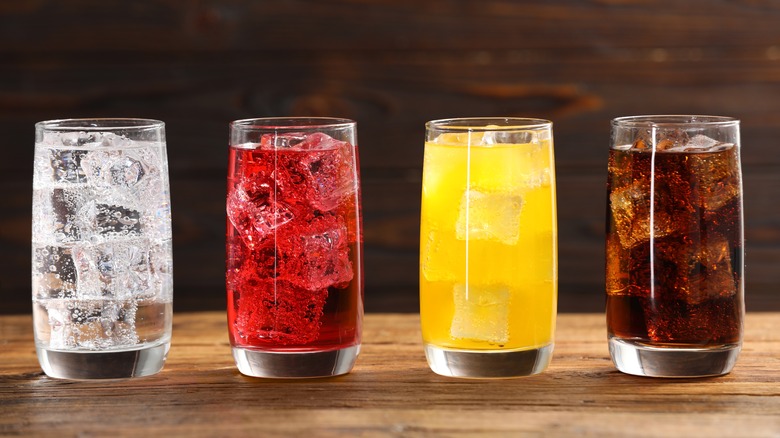 Carbonated drinks on table