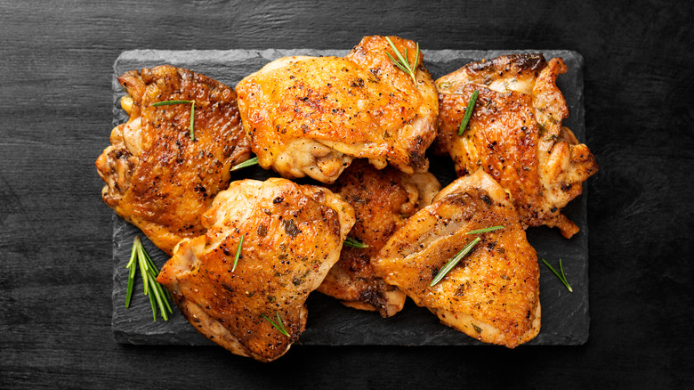 Cooked and seasoned chicken thighs