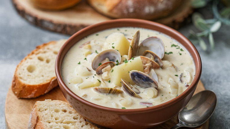 Cream chowder served in a bowl