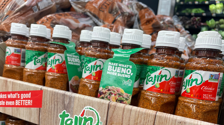 Bottles of Tajín in a grocery store.