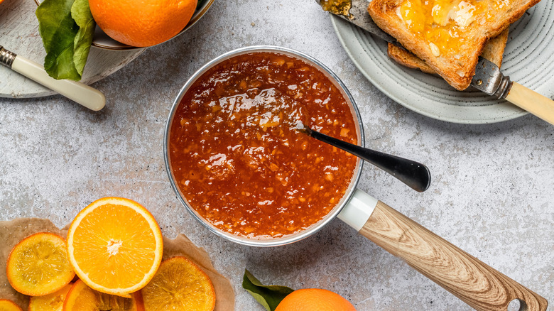 orange marmalade in a sauce pan