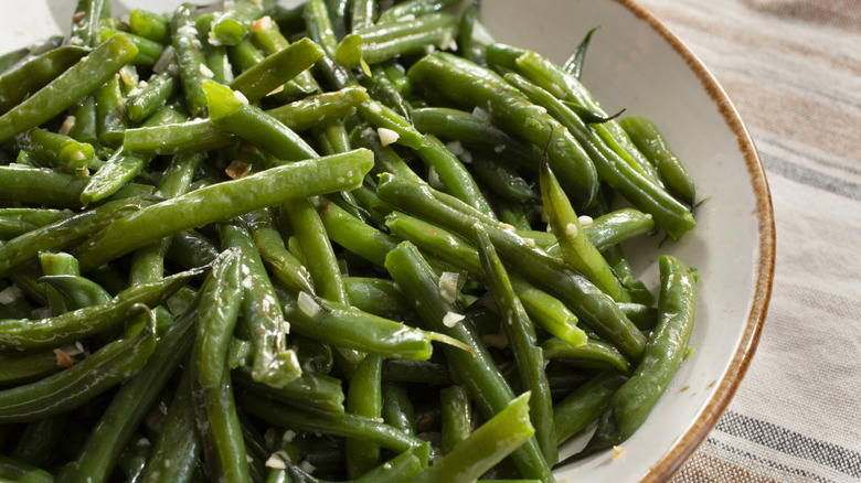 bowl of roasted and seasoned green beans