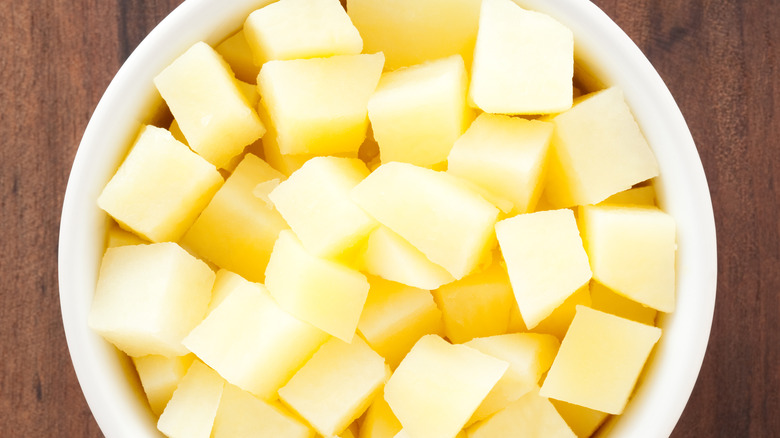 Diced potatoes in a bowl