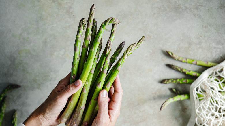 Person holding asparagus