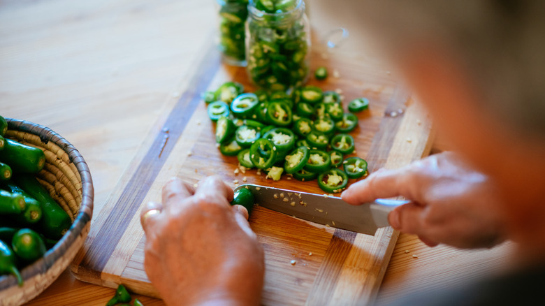 Jalapeños being chopped