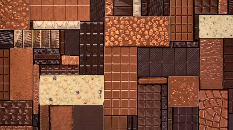 Assorted candy bars without wrappers.