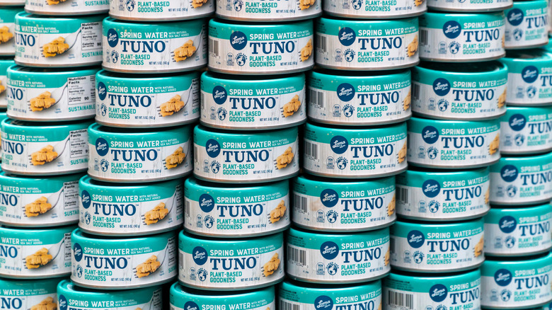 Cans of Loma Linda Foods Tuno at a grocery store
