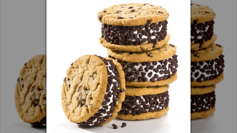 Ice cream sandwich with chocolate chip exterior
